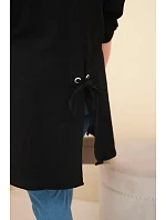 Dámske bavlnené tričko plus size s gombíkmi a golierom čierne Dámske bavlnené tričko plus size s gombíkmi a golierom čierne