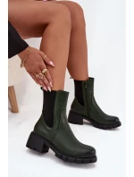 Botki Damskie Na Klocku Eko Skórzane Ciemnozielone Kyra