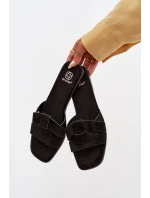 Dámské ploché sandály s pásky Eko semiš Černé Florane