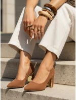 Dámske semišové lodičky na podpätku svetlohnedej farby FashionStreet ZY1397 Dámske semišové lodičky na podpätku svetlohnedej farby FashionStreet ZY1397