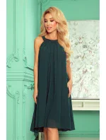 ALIZEE - Dámske šifónové šaty vo fľaškovo zelenej farbe so zaväzovaním 350-4