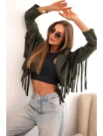 Dámska semišová bunda so strapcami khaki