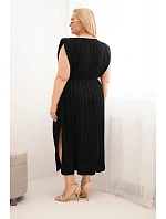 Dámske plus size viskózové plisované šaty s viazaním čierne