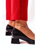 Skórzane Wężowe Czółenka Lewski 3118 Czarne