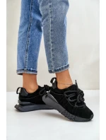 Zamszowe Sneakersy Damskie Na Platformie Z Grubym Sznurowaniem Artiker 54C1464 Czarne