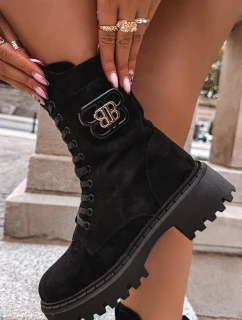 Botki Wokrery Damskie Z Ozdobnym Elementem Ocieplane Czarne Kalindra