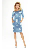 Dámske športové šaty v džínsové farbe s bielymi bodkami model 5917627