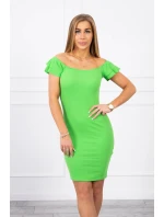 Rebrované šaty s volánikmi svetlo zelené