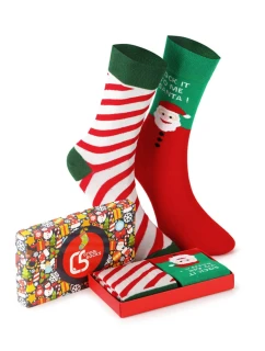 Unisex vianočné ponožky v krabici - sada 2 párov so Santom a pruhmi