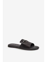 Eleganckie Klapki Damskie Błyszczące Z Ozdobą S.Barski KV27-050 Czarne