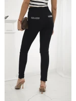 Bavlnené nohavice so zirkónmi na zadných vreckách čierne Bavlnené nohavice so zirkónmi na zadných vreckách čierne