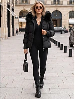 Dámska prešívaná bunda s kožušinovou kapucňou, čierna, FashionStreet TY5892