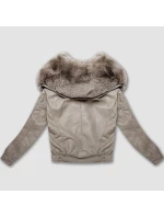 Kožená bunda s veľkým kožušinovým golierom Glakate cold beige (LU98090#)
