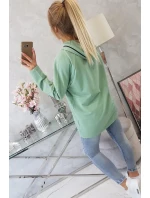 Tmavo mätová tunika na zips s kapucňou Oversize