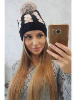 Dámska čiapka s brmbolcom Rozalia K323 béžová+čierna