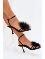 Sandały Damskie Na Szpilce Z Piórami Czarne Xaliope