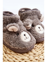 Detské zateplené papuče s medvedíkom, sivé Eberra