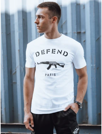 Pánske bavlnené tričko s potlačou biele FashionStreet RX5578