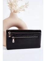Damski Duży Skórzany Portfel Na Zamek Czarny Shiness