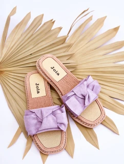 Zamszowe Damskie Klapki Z Kokardą Fioletowe Ambra