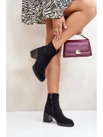 Ocieplane Botki Damskie Na Słupku Ze Zdobieniem D&A MR880-130 Czarne