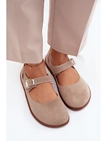 Kožené semišové baleríny Barefoot s páskem Zazoo N1319 béžové