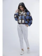 Svetlomodrá krátka károvaná košeľová bunda (AG3-1839)