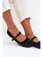 Zdobione Baleriny Damskie Z Paskiem Czarne Olivisse