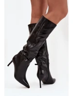 Dámské kozačky na podpatku s páskem černé Lisanne