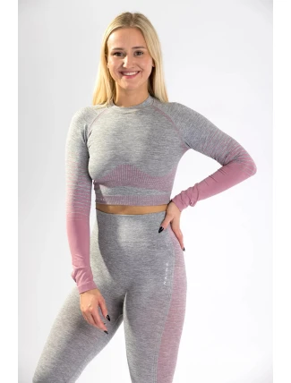 Dámsky CropTop s dlhým rukávom 5.0. ružový melír - Naine