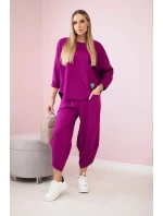 Bavlnená mikina nohavice set slivka