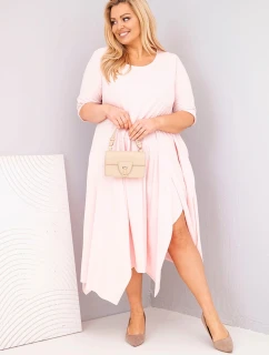 Dámska bavlnená sukňa s asymetrickým lemom Plus Size Powder Pink