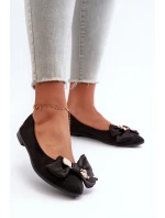 Damskie Eko Zamszowe Baleriny Z Kokardą I Broszką Czarne Satris