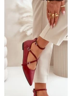 Baleriny Damskie Z Noskami W Szpic I Przeplatającymi Się Paskami Bordowe Violra