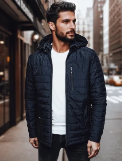 Pánska prechodná prešívaná bunda s kapucňou tmavomodrá FashionStreet TX4999