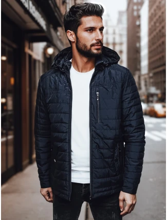 Pánska prechodná prešívaná bunda s kapucňou tmavomodrá FashionStreet TX4999