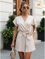 Dámsky letný overal s obálkovým výstrihom béžový FashionStreet EY2641 Dámsky letný overal s obálkovým výstrihom béžový FashionStreet EY2641