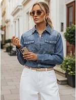 Dámska džínsová košeľa s gombíkmi, tmavomodrá, FashionStreet DY0491 Dámska džínsová košeľa s gombíkmi, tmavomodrá, FashionStreet DY0491