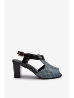 Sandały Damskie Na Słupku Z Eko Skóry Turkusowe Queenmarie