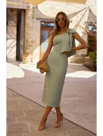 M847 Šaty na jedno rameno s mašľou - mentolové