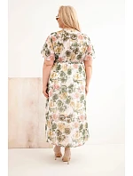 Dámske plus size šaty s kvetinovým vzorom a khaki kravatou