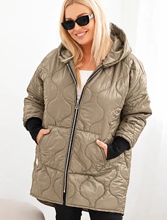 Dámska zimná bunda Plus Size, prešívaná, s kapucňou, svetlo kamelová