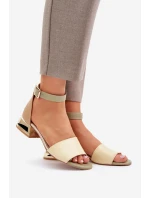 Skórzane Sandały Na Złotym Obcasie Laura Messi 2143 Beżowe