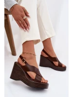 Dámské sandály z eko kůže na platformě Čokoládové Janivra