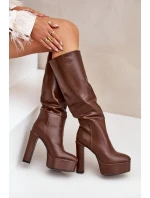 Kozaki Na Słupku I Platformie Z Eko Skóry Brązowe Felilorn