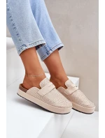 Klapki Damskie Zdobione Cyrkoniami Na Platformie Beżowe Deorani