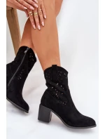 Ażurowe Botki Kowbojki Damskie Na Obcasie S.Barski HY51-125 Czarne