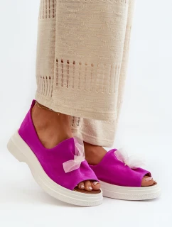 Zazoo 2939 Zamszowe Sandały Damskie Z Kokardką Fuksja