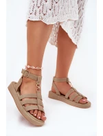 Sandały Damskie Na Platformie Ze Złotym Detalem Khaki Kartia