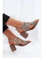 Ażurowe Sandały Damskie Na Słupku Złote Tosine